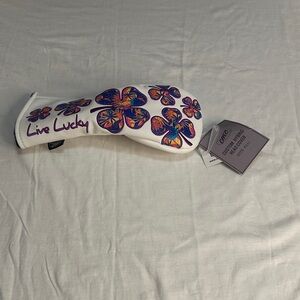 White 'Live Lucky' Floral Clover Headcover with Multicolor Accents